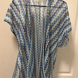 Do Everything in Love Blue and White Crochet Kimono